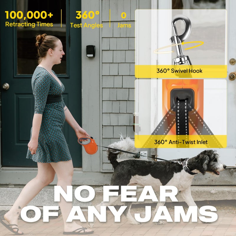 Fida Retractable Dog Leash, 16ft Heavy Duty Pet Walking Leash for Small Dog or Cat up to 26 lbs, Tangle Free. One-Hand Brake (Small,Orange) - Image 3